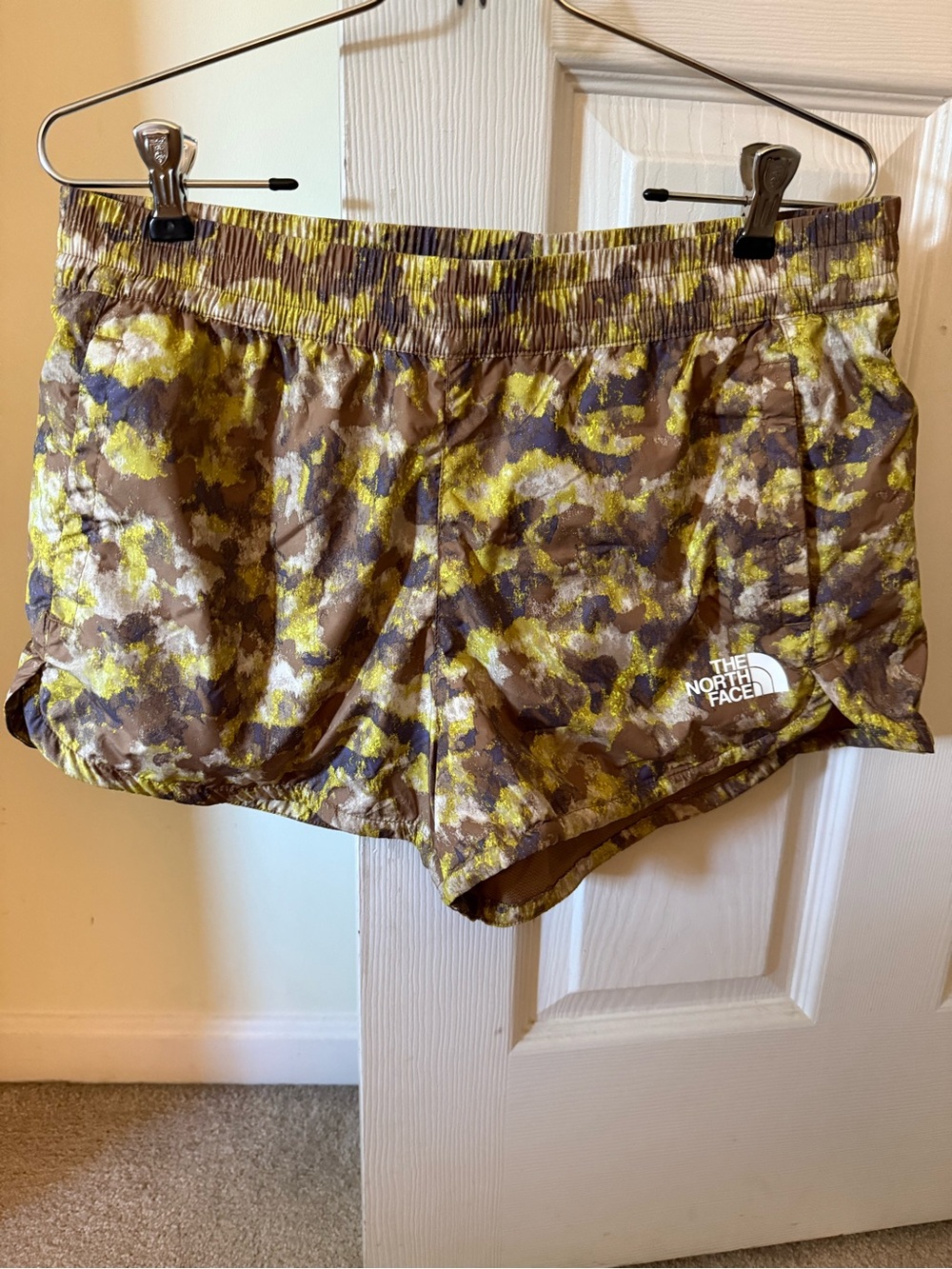 The North Face Yellow Brown Camo Trail Running Shorts